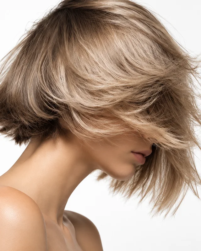 Modelo con cabello rubio en movimiento en la pantalla de un portátil: tratamiento capilar para marca propia