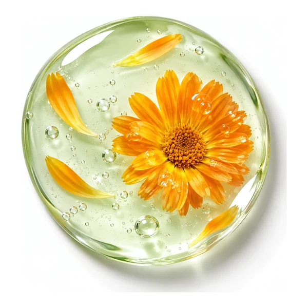 Tónico Facial para marca propia Tónico Facial: líquido verde agua con flor de caléndula, identidad del producto