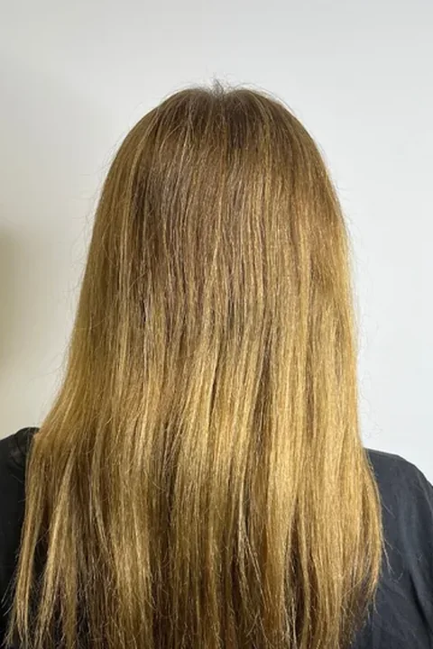 Cabello castaño claro antes del tratamiento con proteínas líquidas