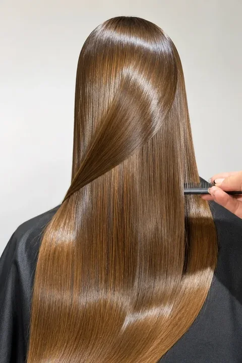Cabello largo y brillante tras el tratamiento con proteína líquida